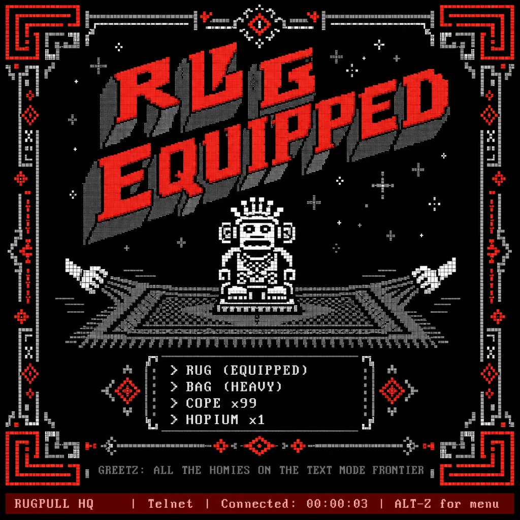 ASCII reference 4 — Red NFO frame, idol yanked on a rug