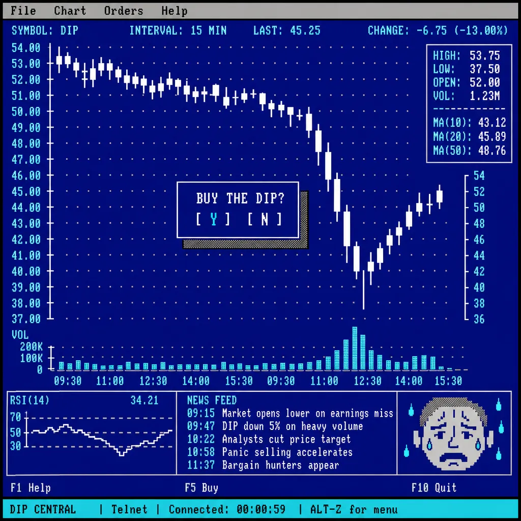 ASCII reference 5 — Blue Turbo Vision trading terminal, dialog over the crash
