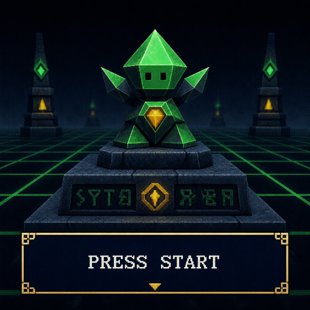 BLOCKCORE reference 1 — Gem idol on a stone pedestal