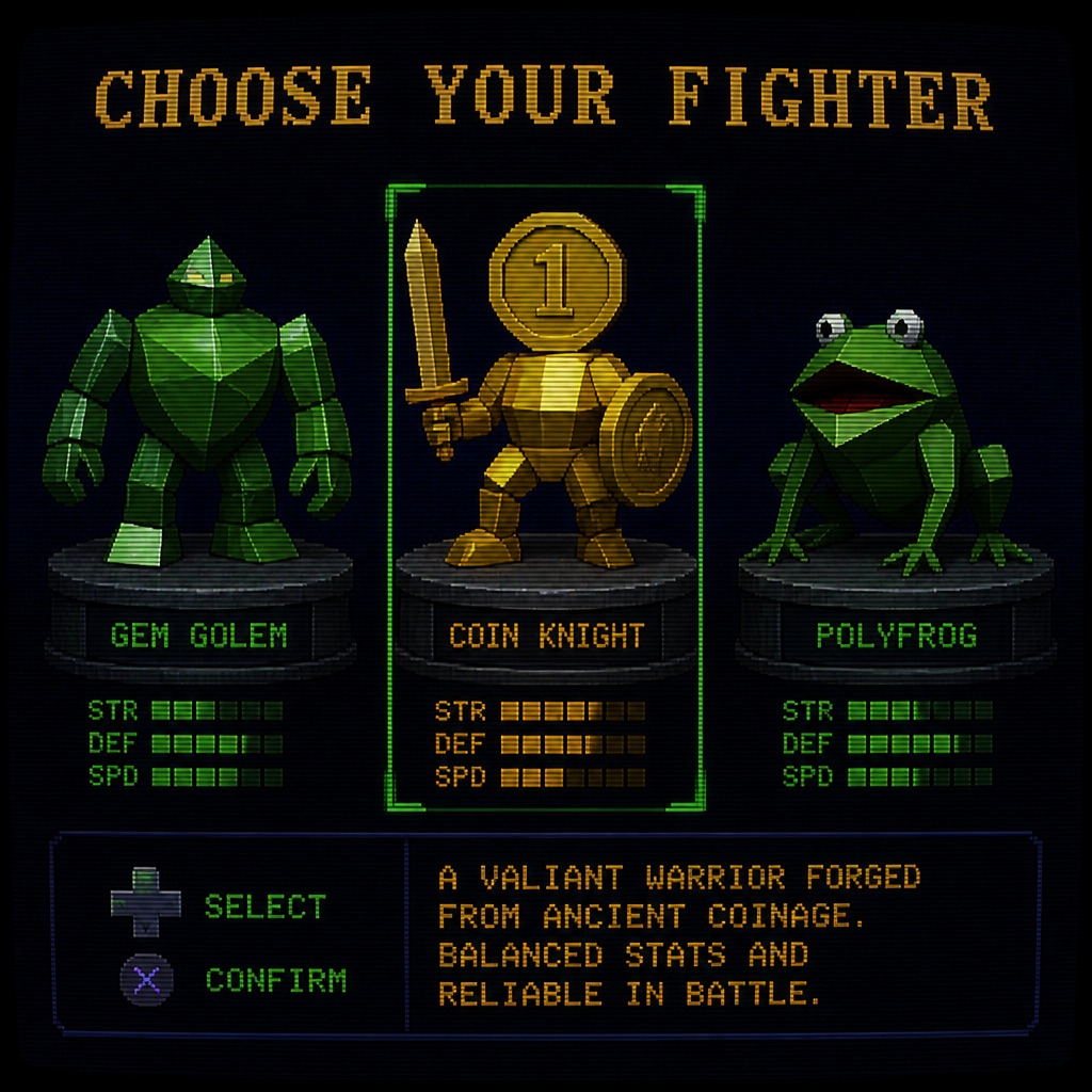 BLOCKCORE reference 9 — Character select, three mascots