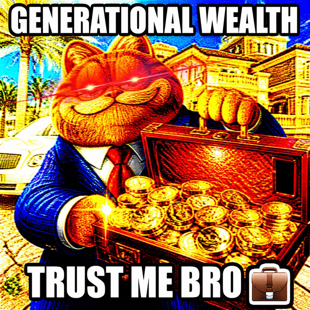 FRIEDPOST reference 10 — Cat in a suit with a briefcase of coins