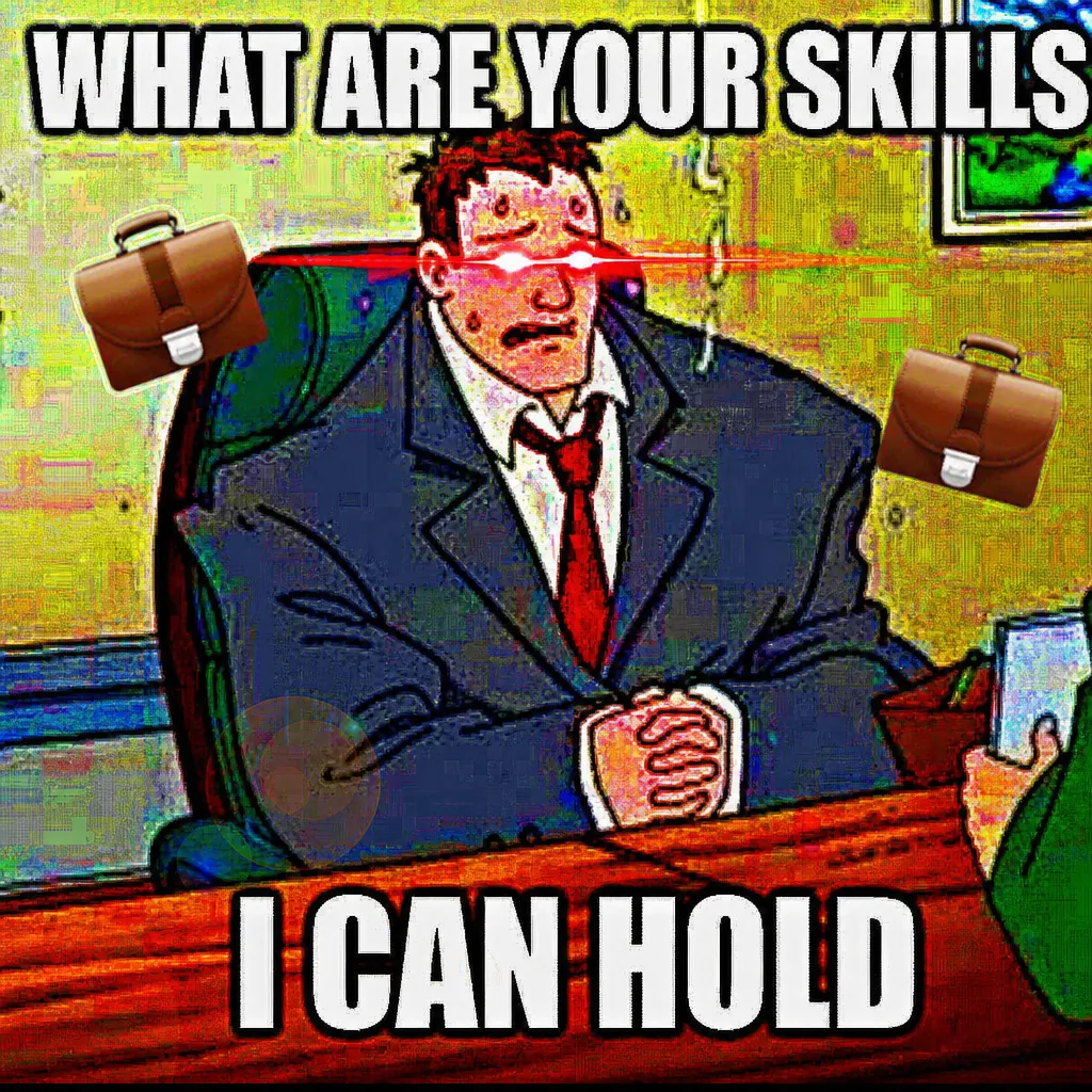 FRIEDPOST reference 17 — Job interview in an oversized suit