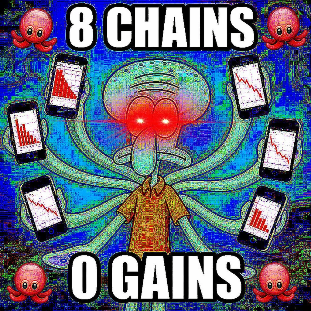 FRIEDPOST reference 24 — Octopus holding eight red charts