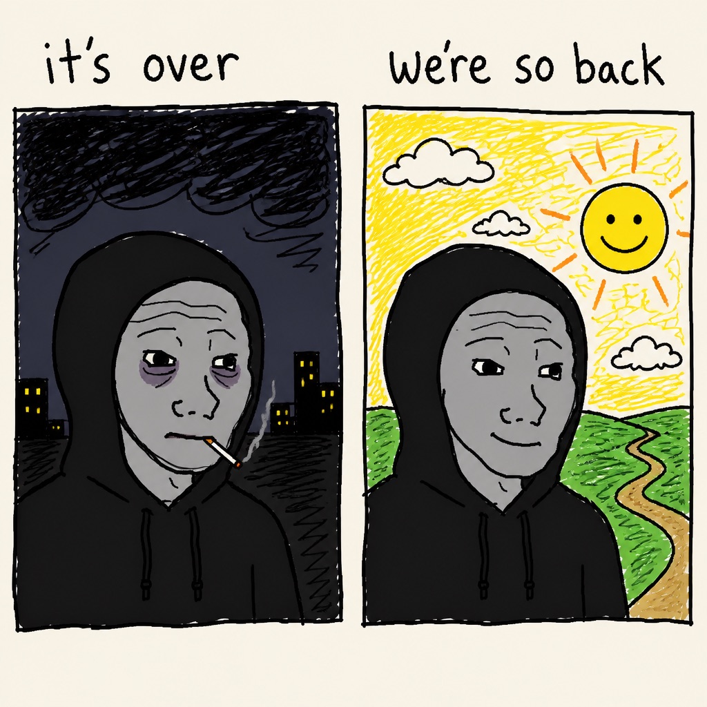 TRENCHJAK reference 7 — Two-panel doomer to bloomer
